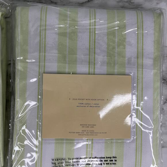 Lot of 2 Pottery Barn Kids Variegated Strip Panels 63" x 44" Green White New - Picture 12 of 15